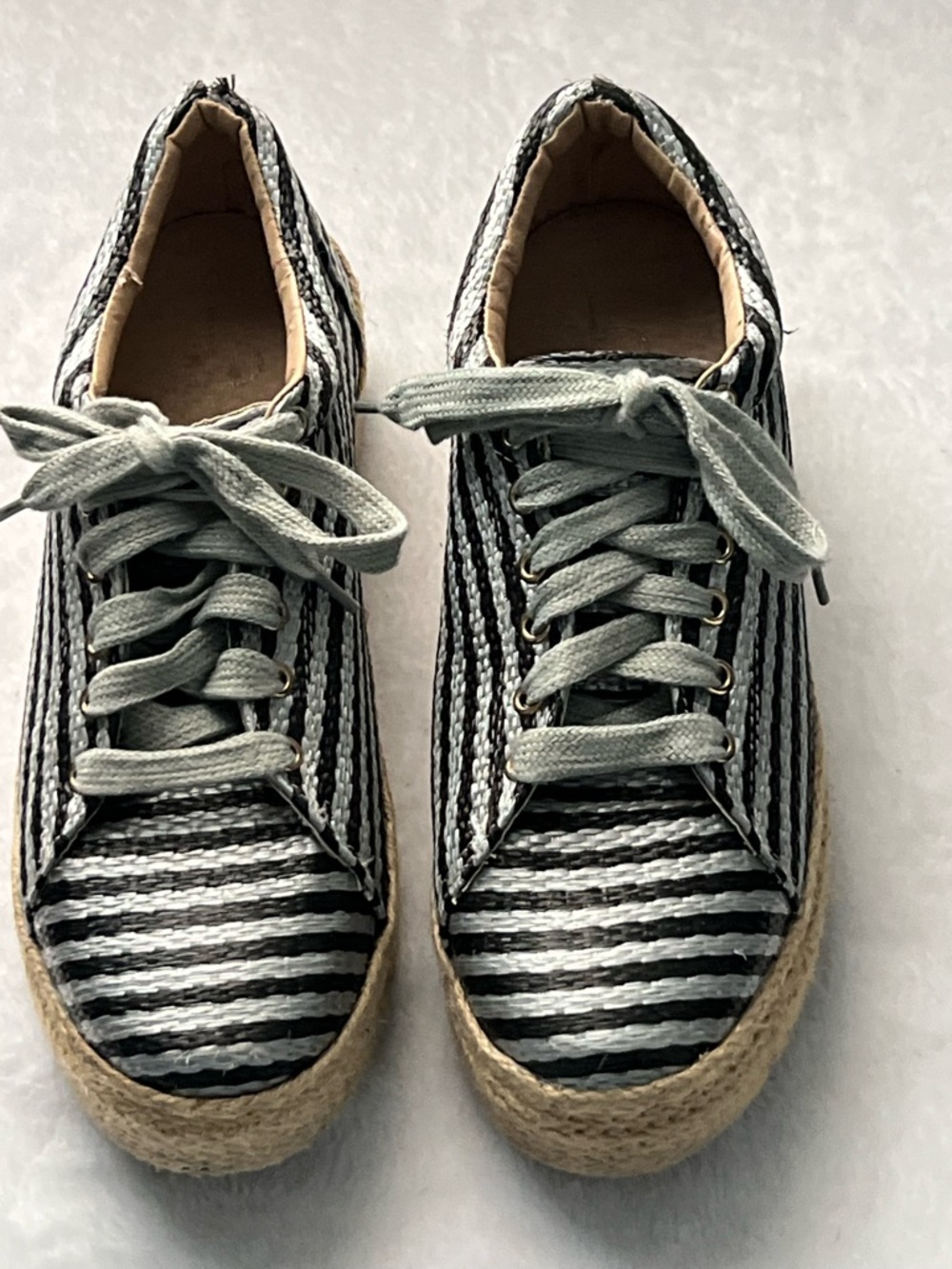 Striped Black & White Lace-Up Espadrille Platform Sneakers, Size 9 - Picture 2 of 12